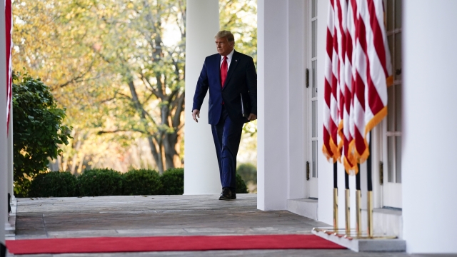 President Donald Trump arrives to speak in the Rose Garden of the White House, Friday, Nov. 13, 2020.