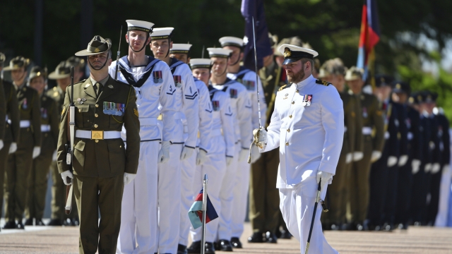 An honor guard is formed at Defence Headquarters in Canberra, Australia