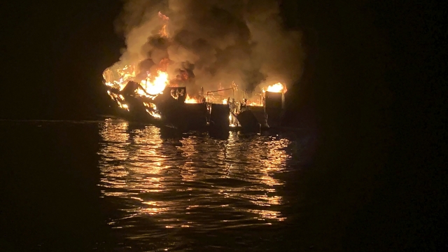 The dive boat Conception is engulfed in flames off the Southern California Coast