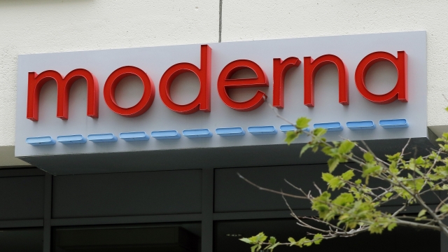 A sign marks an entrance to a Moderna, Inc. building in Cambridge, Massachusetts
