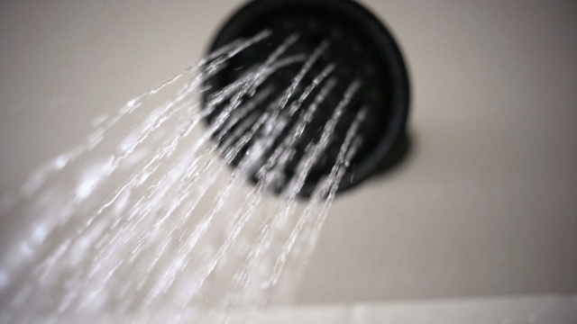 Water flows from a showerhead