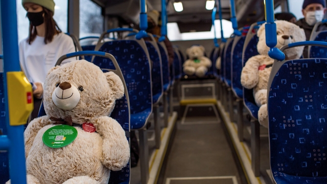 Teddy bears on bus