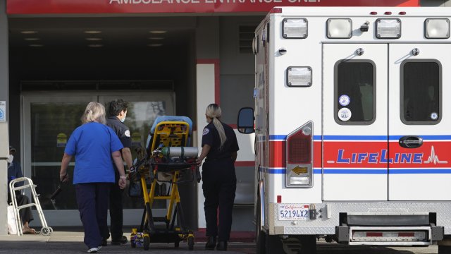 A LifeLine Ambulance arrives at the CHA Hollywood Presbyterian Medical Center