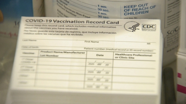 A sample COVID vaccine card.