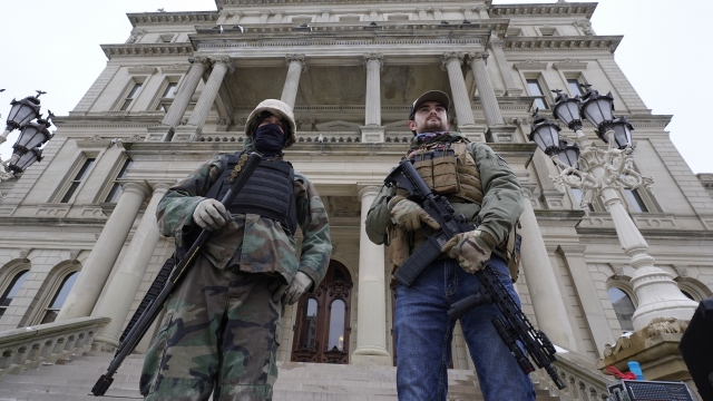 Armed men in front of Michigan State Capitol on Jan. 6