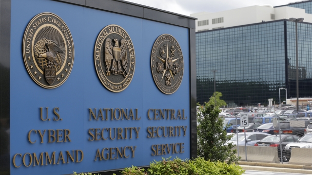 The sign outside the National Security Agency (NSA) campus in Fort Meade, Md.