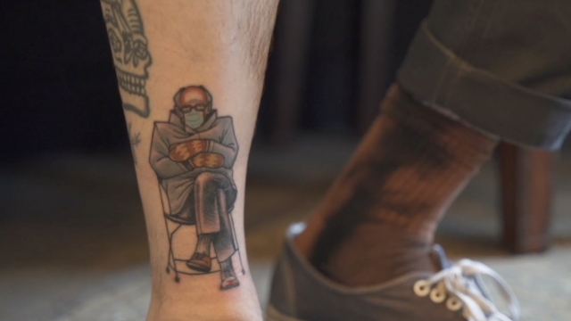 Tattoo on man's leg.