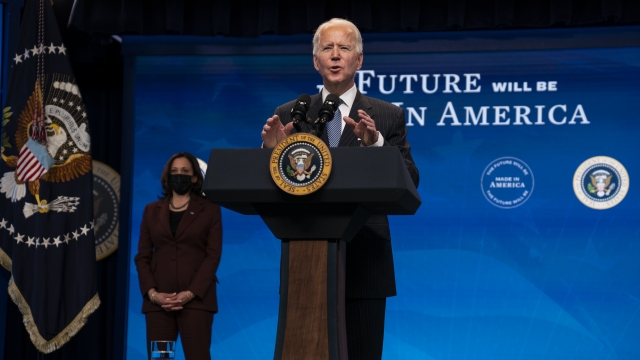 President Joe Biden speaks during an event on American manufacturing.