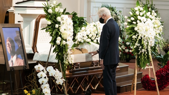 Former President Bill Clinton pays his respects during funeral services for Henry "Hank" Aaron.