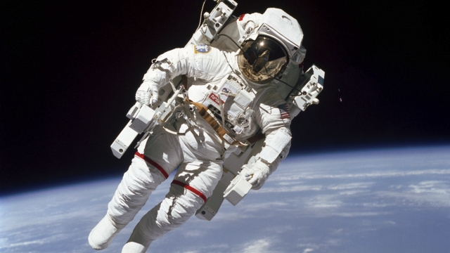NASA astronaut Bruce McCandless II performs a spacewalk in 1984