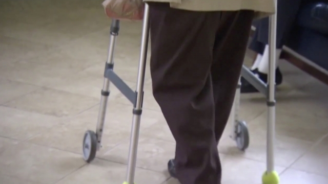 Elderly person uses walker