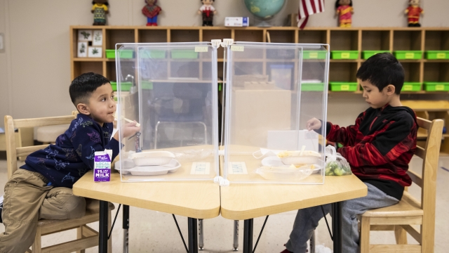 Preschool students eat lunch at an elementary school in Chicago