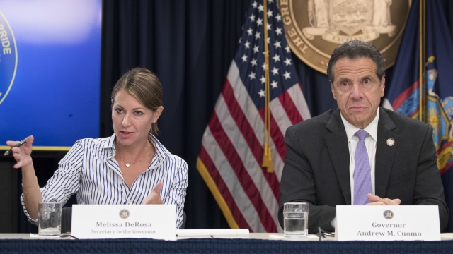Secretary to the Governor Melissa DeRosa, is joined by New York Gov. Andrew Cuomo