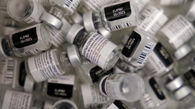 Empty vials of Pfizer vaccines