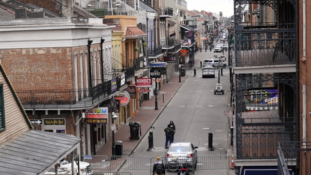 A deserted Bourbon Street on Mardi Gras day, normally packed with revelers, is seen in the French Quarter of New Orleans