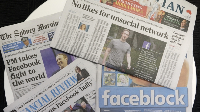 Front pages of australian newspapers show stories about Facebook on Friday, Feb. 19, 2021