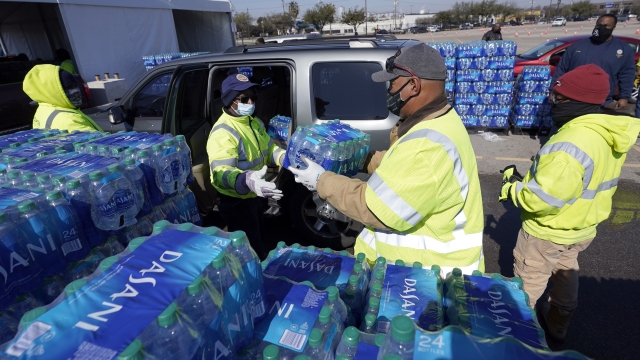 Water is loaded into a vehicle at a City of Houston water distribution site.