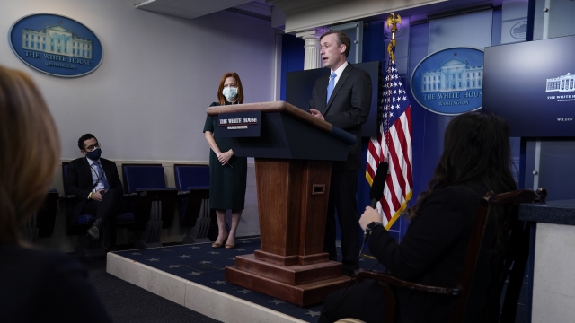 National security adviser Jake Sullivan speaks during a press briefing at the White House.
