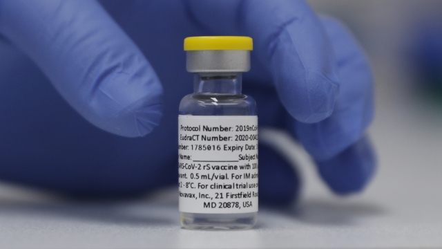 A vial of the Phase 3 Novavax coronavirus vaccine is seen ready for use in the trial.
