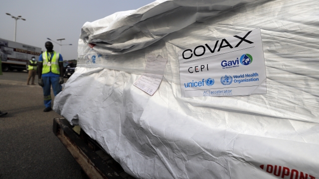 The first shipment of COVID-19 vaccines distributed by the COVAX Facility arriving at the airport in Accra, Ghana