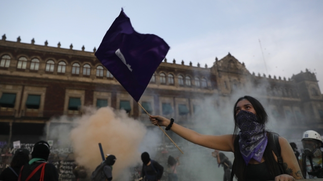 Demonstrators march in Mexico for International Women's Day