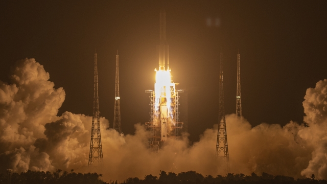 A Long March-5 rocket carrying the Chang'e 5 lunar mission lifts off.