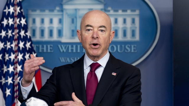 Homeland Security Secretary Alejandro Mayorkas speaks during a press briefing at the White House in Washington.