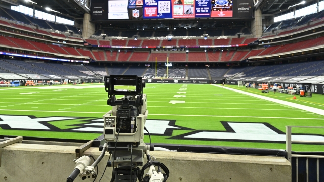A network broadcast television camera in the endzone of NRG Stadium in Houston, TX.