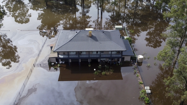 House surrounded by flood waters in Australia.