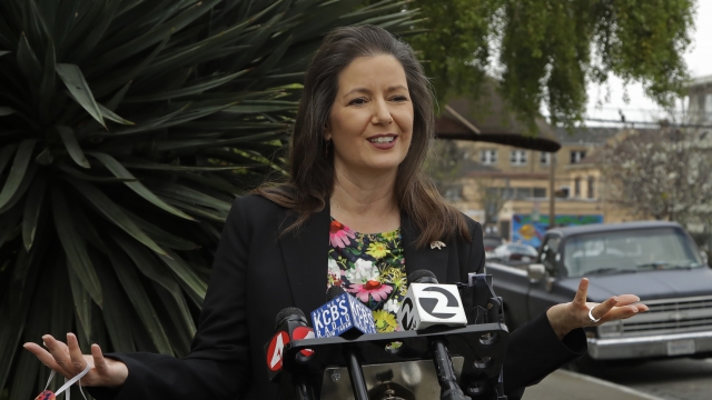 Oakland Mayor Libby Schaaf speaking at a news conference.