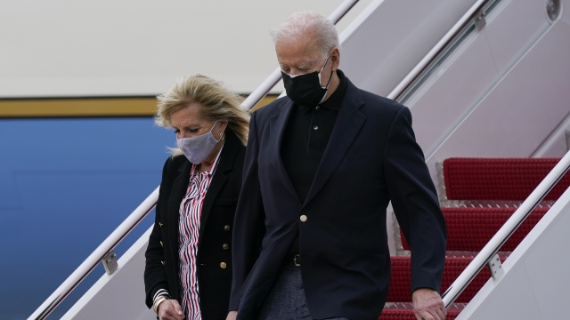 President Joe Biden and first lady Jill Biden step off Air Force One.