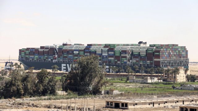 Ever Given, a Panama-flagged cargo ship blocks the Suez Canal