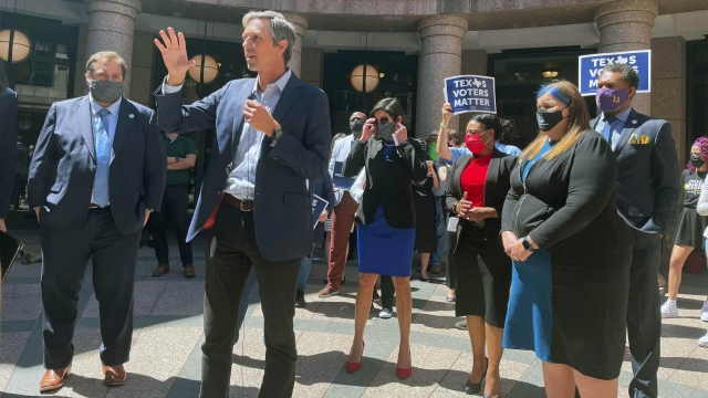 Former Democratic congressman Beto O'Rourke speaks against new proposed voting restrictions at the Texas Capitol