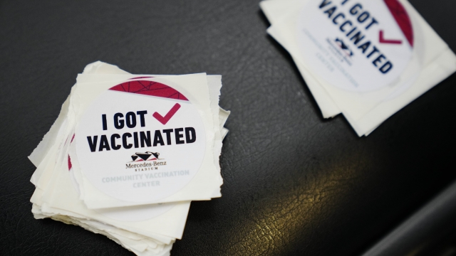 Stickers that say "I got vaccinated" at a community vaccination center.