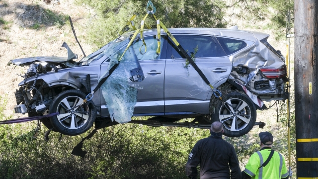 Tiger Woods SUV following a rollover accident in Los Angeles, California.