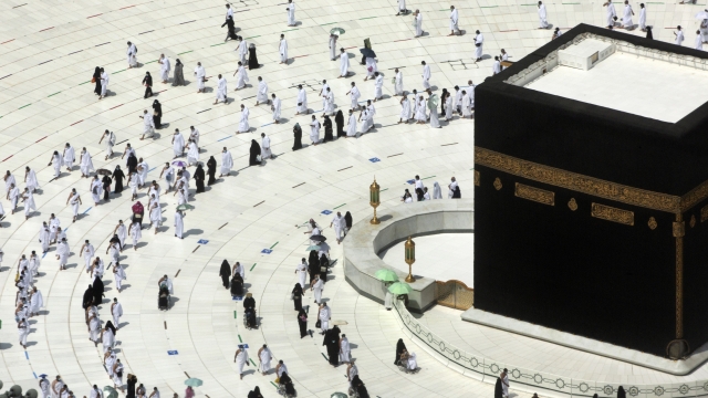 Muslim pilgrims circumambulate around the Kaaba marking the holy month of Ramadan.
