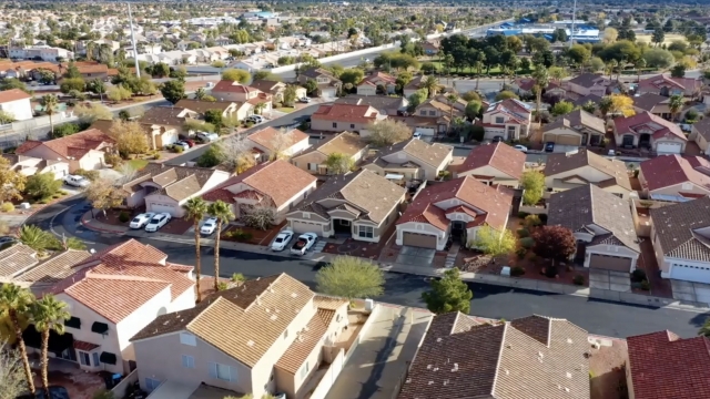 An aerial view of a neighborhood.