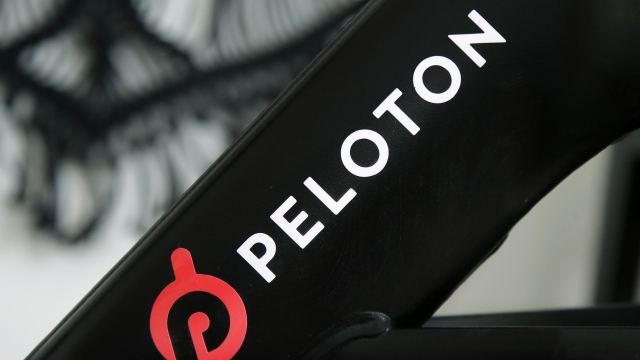 Peloton logo on the company's stationary bicycle