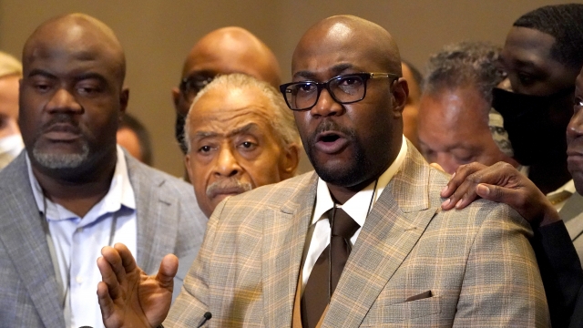 Philonise Floyd, brother of George Floyd, reacts during a news conference after the verdict was read.