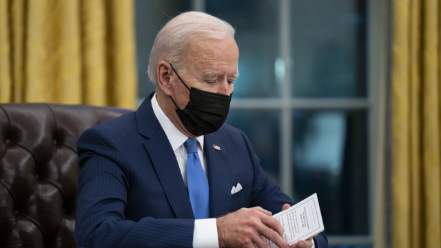 In this Feb. 2, 2021, file photo President Joe Biden delivers remarks on immigration, in the Oval Office of the White House.
