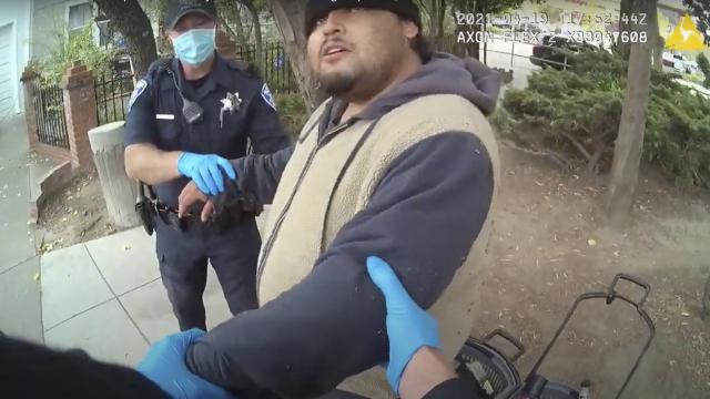 Alameda Police Department officers attempt to take 26-year-old Mario Gonzalez into custody.