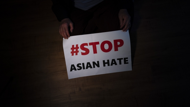 A sign from a recent rally against anti-Asian hate crimes