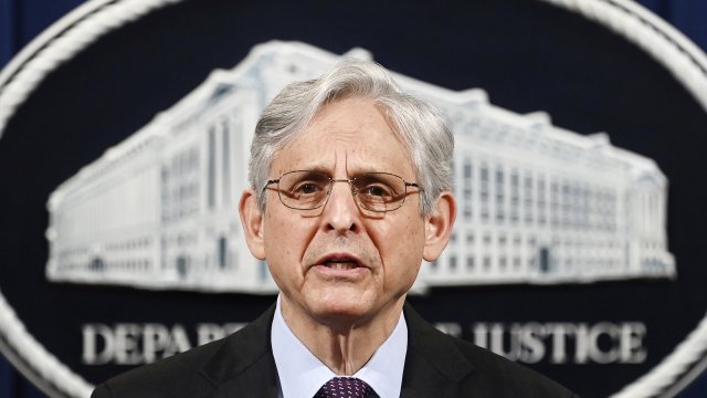 Attorney General Merrick Garland speaks at the Department of Justice in Washington.