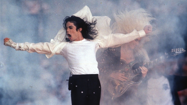 Michael Jackson performs during the halftime show at the Super Bowl.