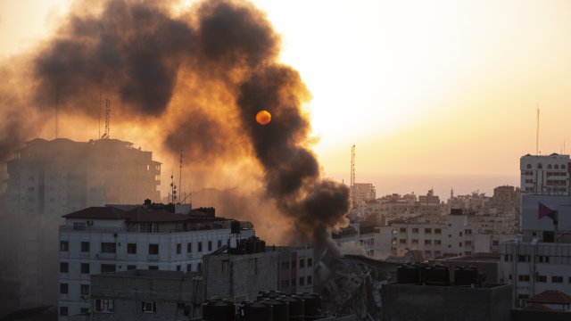 Wreckage following airstrike in Gaza City