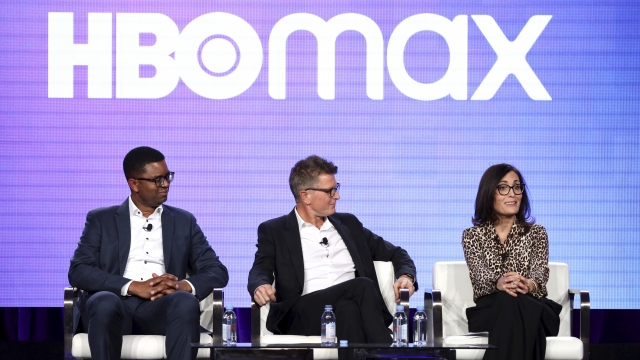 Michael Quigley, from left, Kevin Reilly and Sarah Aubrey appear at the HBO Max Executive Sessions panel.