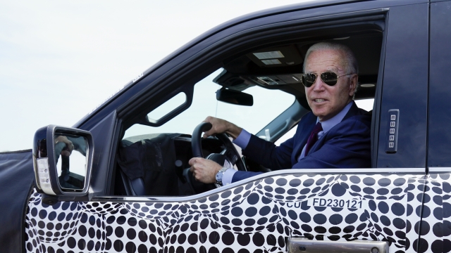 President Biden drives electric truck
