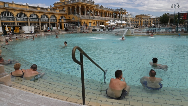 people in the reopened Szechenyi bath in Budapest, Hungary.