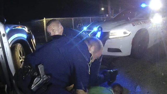 This image from video from Louisiana state trooper Lt. John Clary's body-worn camera