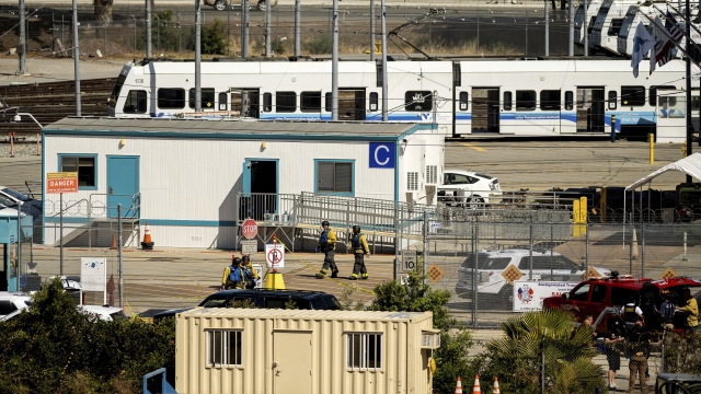 Emergency personnel respond to a shooting at a Santa Clara Valley Transportation Authority (VTA)